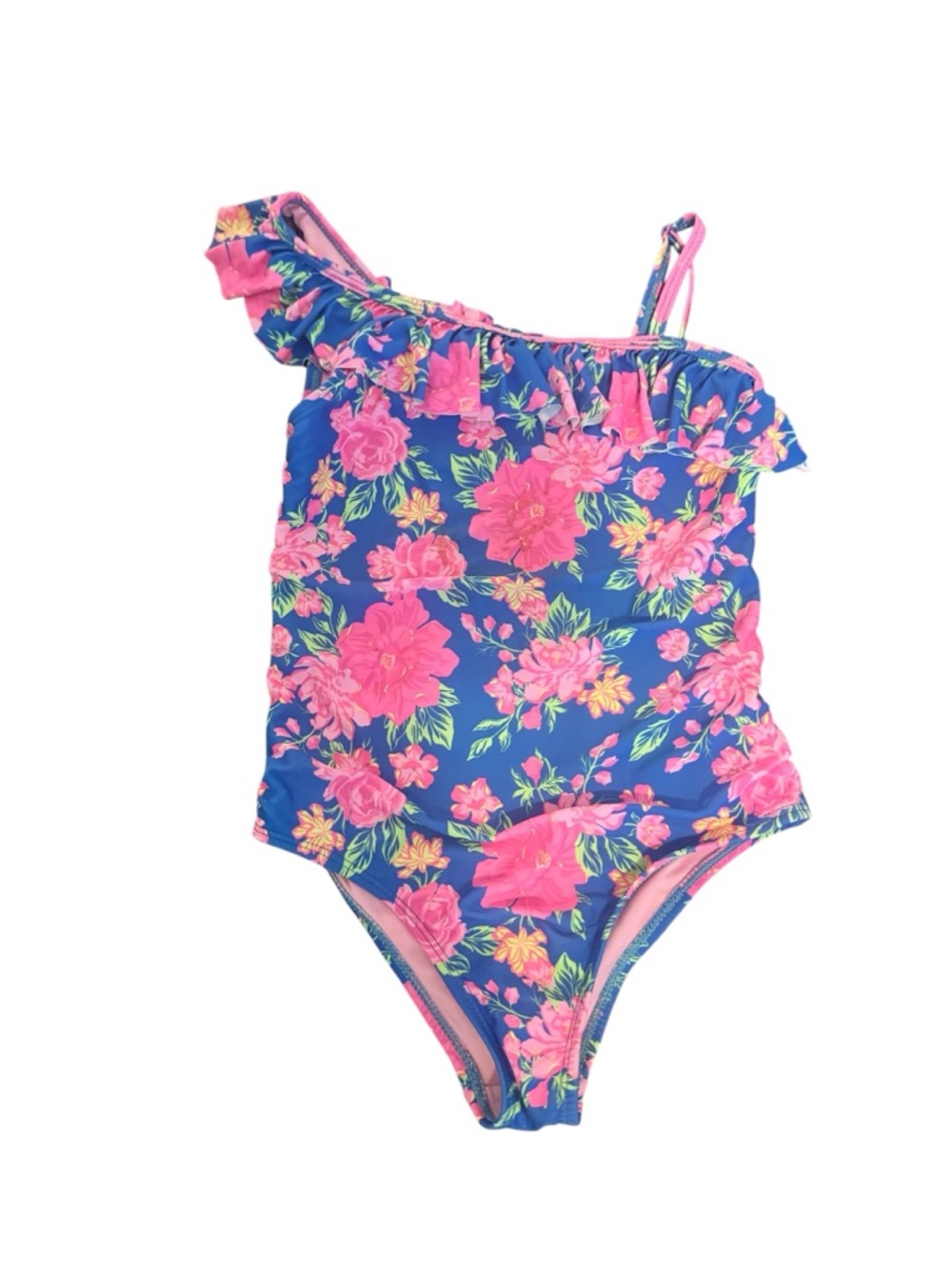 Kids One-Shoulder Floral Swimsuit - Pink & Blue FLAWS
